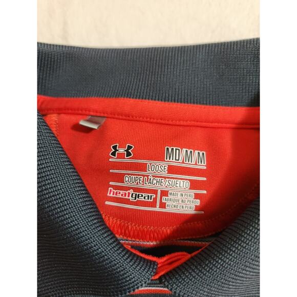 Under Armour Polo Mens Medium Gray Striped HeatGear Golf Athleisure Preppy - Picture 3 of 12